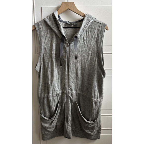 Athleta Lotus Vest Sleeveless Drawstring Hoodie‎ French Terry Grey Size Small - Picture 2 of 11